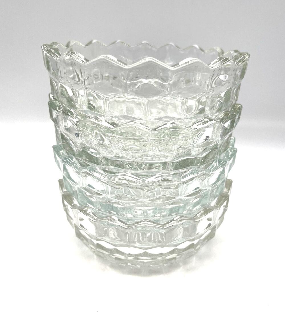 Vintage MCM Fostoria American Clear Cubist Set of Set of 4 Cereal Bowls 5 3/8"